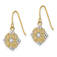 14K w/Rhodium D/C Center Mini Filigree Medallion Earrings-TF1890