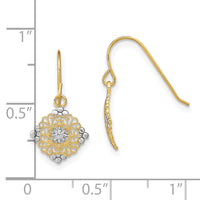 14K w/Rhodium D/C Center Mini Filigree Medallion Earrings-TF1890