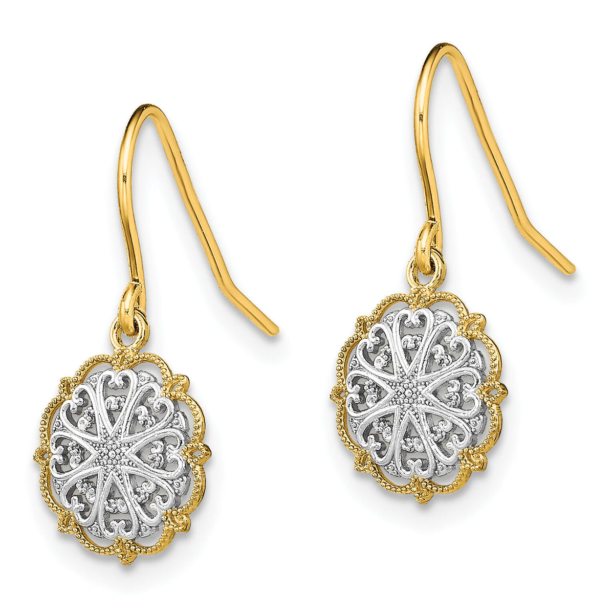 14K and Rhodium Fancy Dangle Wire Earrings-TF1891