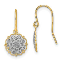 14K and Rhodium Fancy Dangle Wire Earrings-TF1891