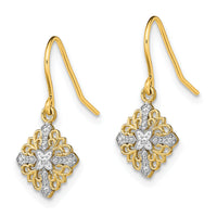 14K w/Rhodium Fancy Filigree Dangle Wire Earrings-TF1892