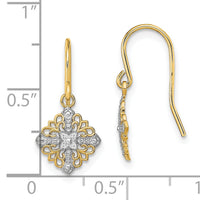 14K w/Rhodium Fancy Filigree Dangle Wire Earrings-TF1892