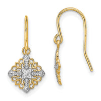 14K w/Rhodium Fancy Filigree Dangle Wire Earrings-TF1892