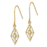 14K w/Rhodium Diamond-cut Small Diamond Shape Wire Earrings-TF1897