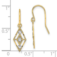 14K w/Rhodium Diamond-cut Small Diamond Shape Wire Earrings-TF1897