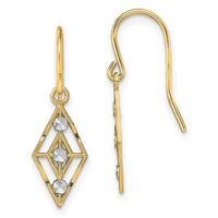14K w/Rhodium Diamond-cut Small Diamond Shape Wire Earrings-TF1897