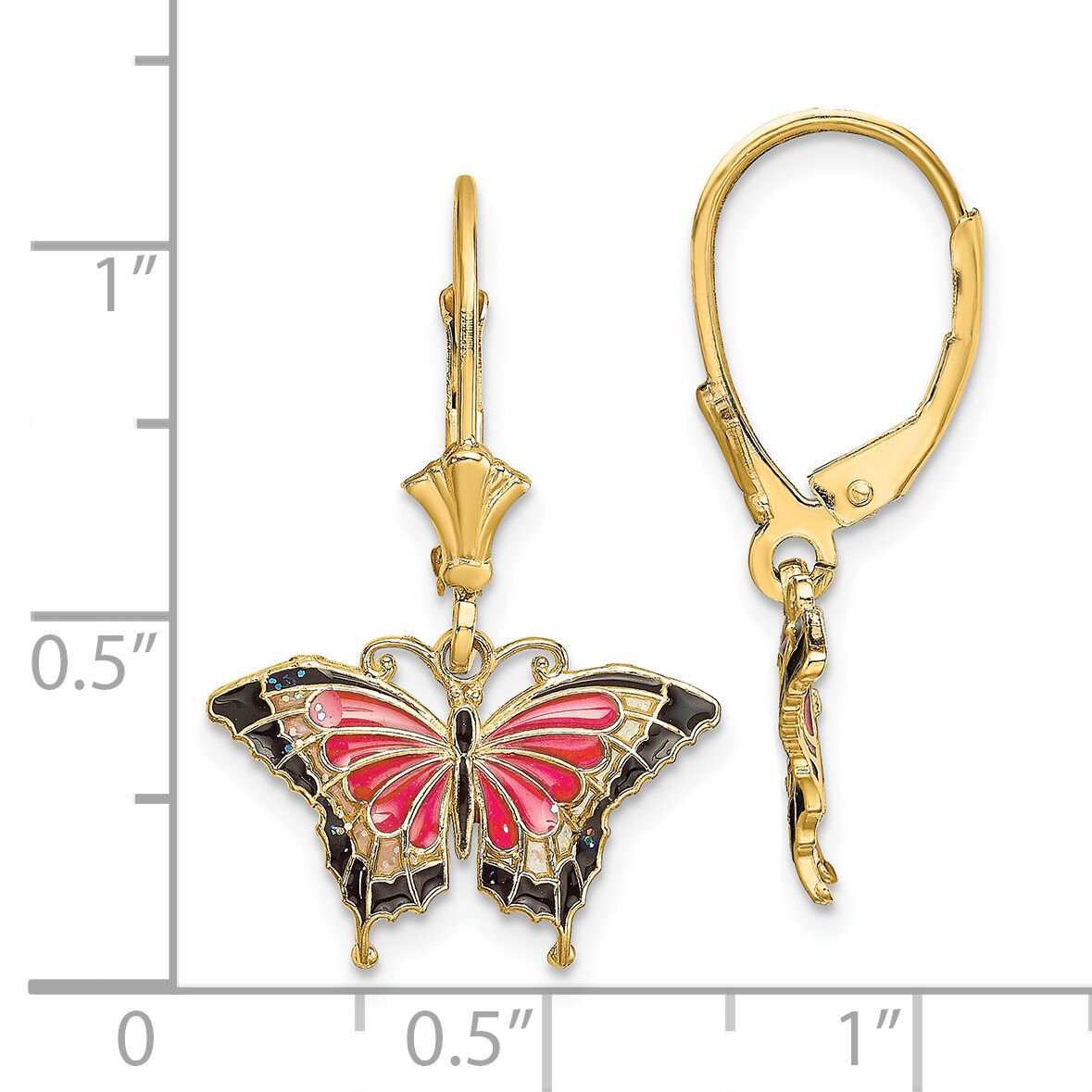 14K Pink Enameled Butterfly Leverback Earrings-TF1919