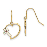 14K w/ Enamel Cross Heart Dangle Earrings-TF1921