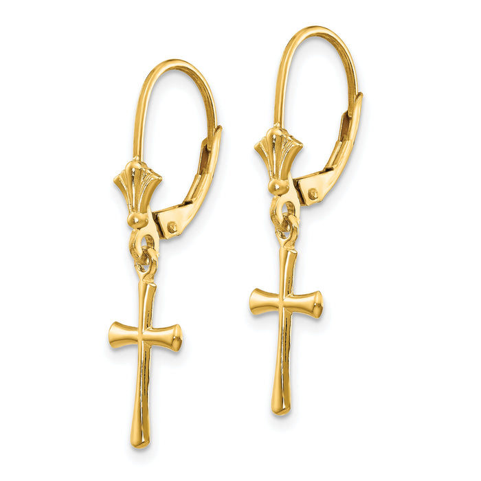 14k Polished Cross Leverback Earrings-TF1924
