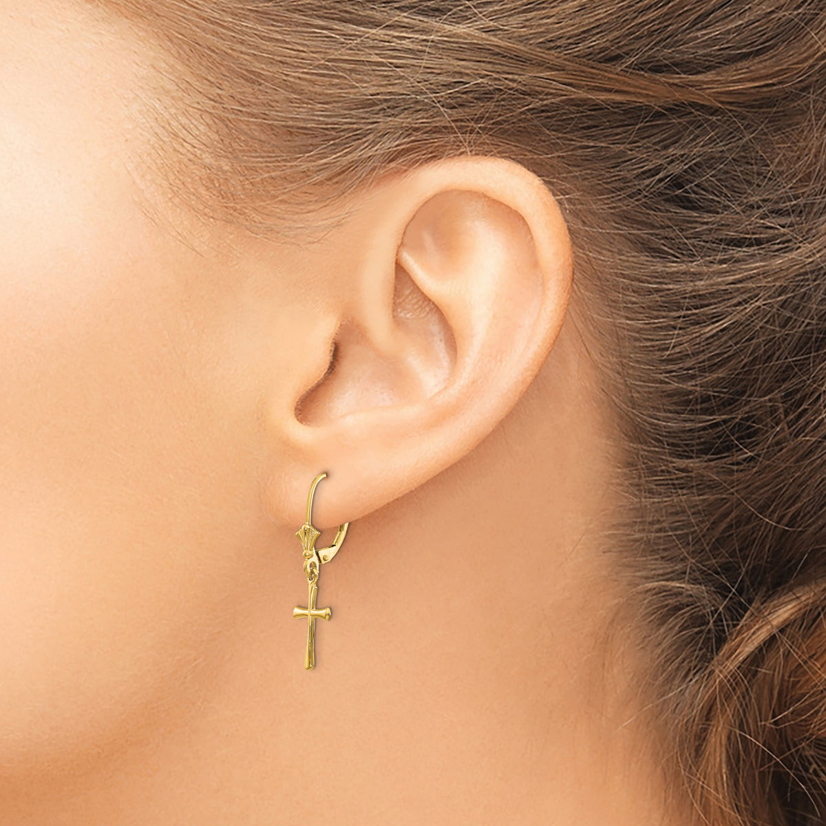 14k Polished Cross Leverback Earrings-TF1924