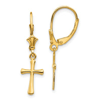 14k Polished Cross Leverback Earrings-TF1924