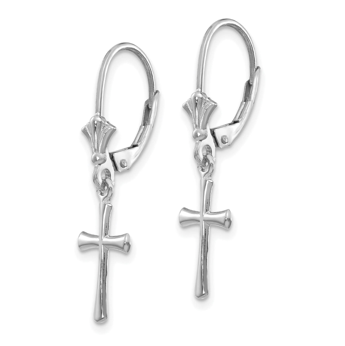 14k White Gold Polished Cross Leverback Earrings-TF1924W