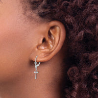 14k White Gold Polished Cross Leverback Earrings-TF1924W
