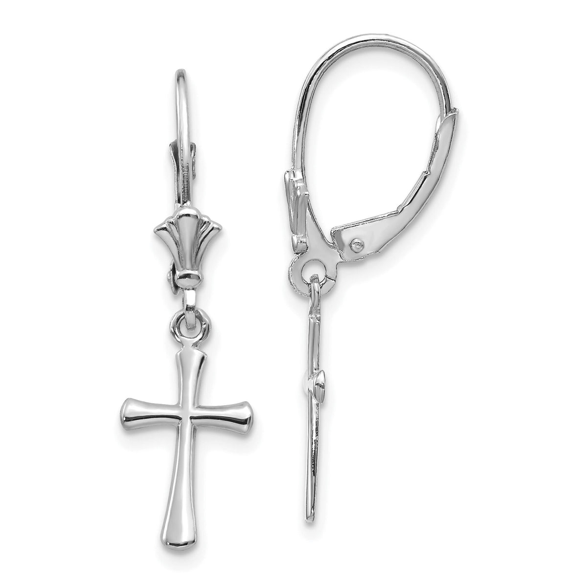 14k White Gold Polished Cross Leverback Earrings-TF1924W