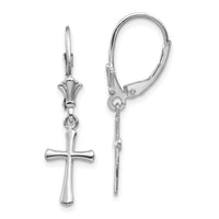 14k White Gold Polished Cross Leverback Earrings-TF1924W