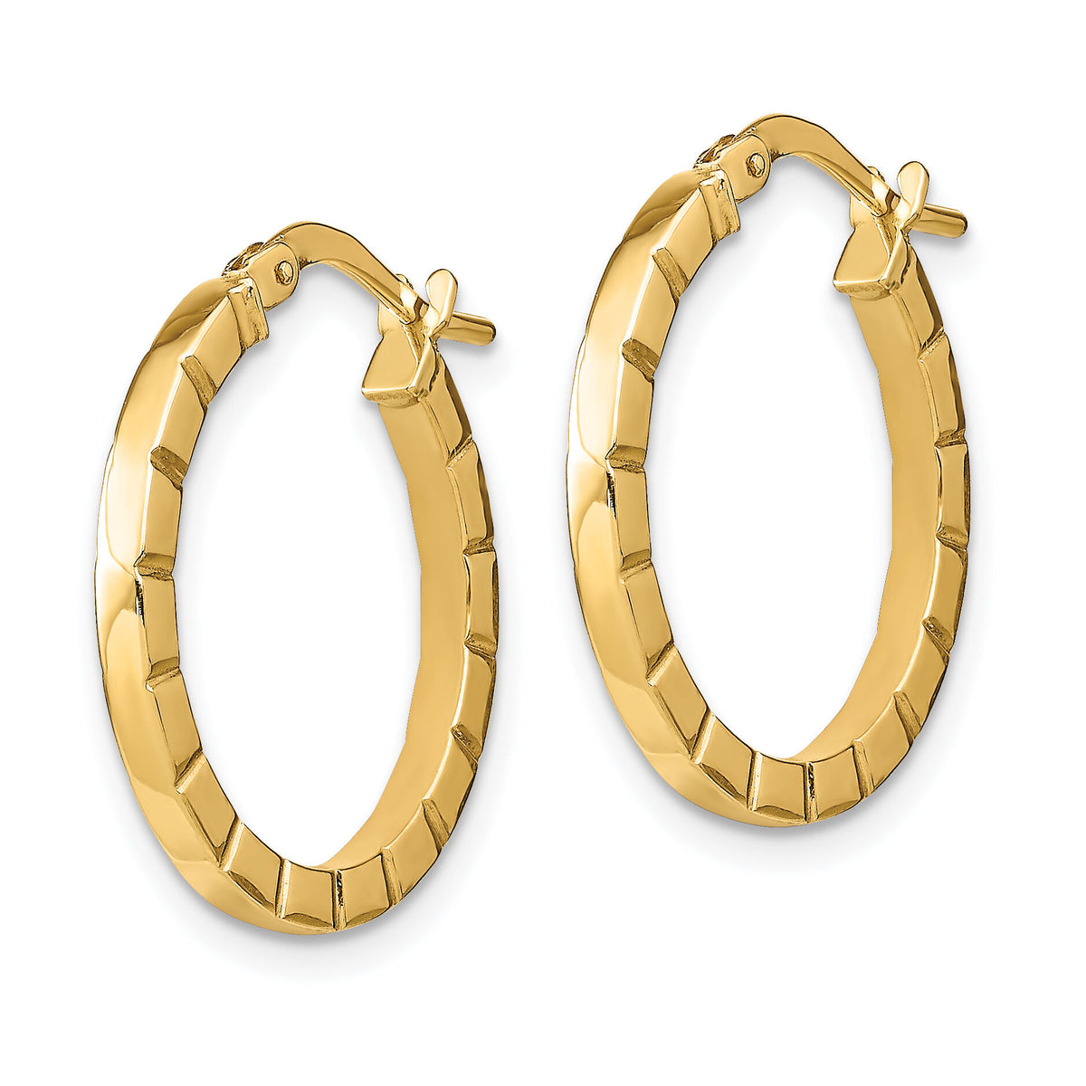 14k Small Striped Edge Hoop Earrings-TF1941