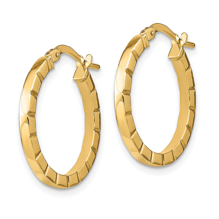 14k Small Striped Edge Hoop Earrings-TF1941