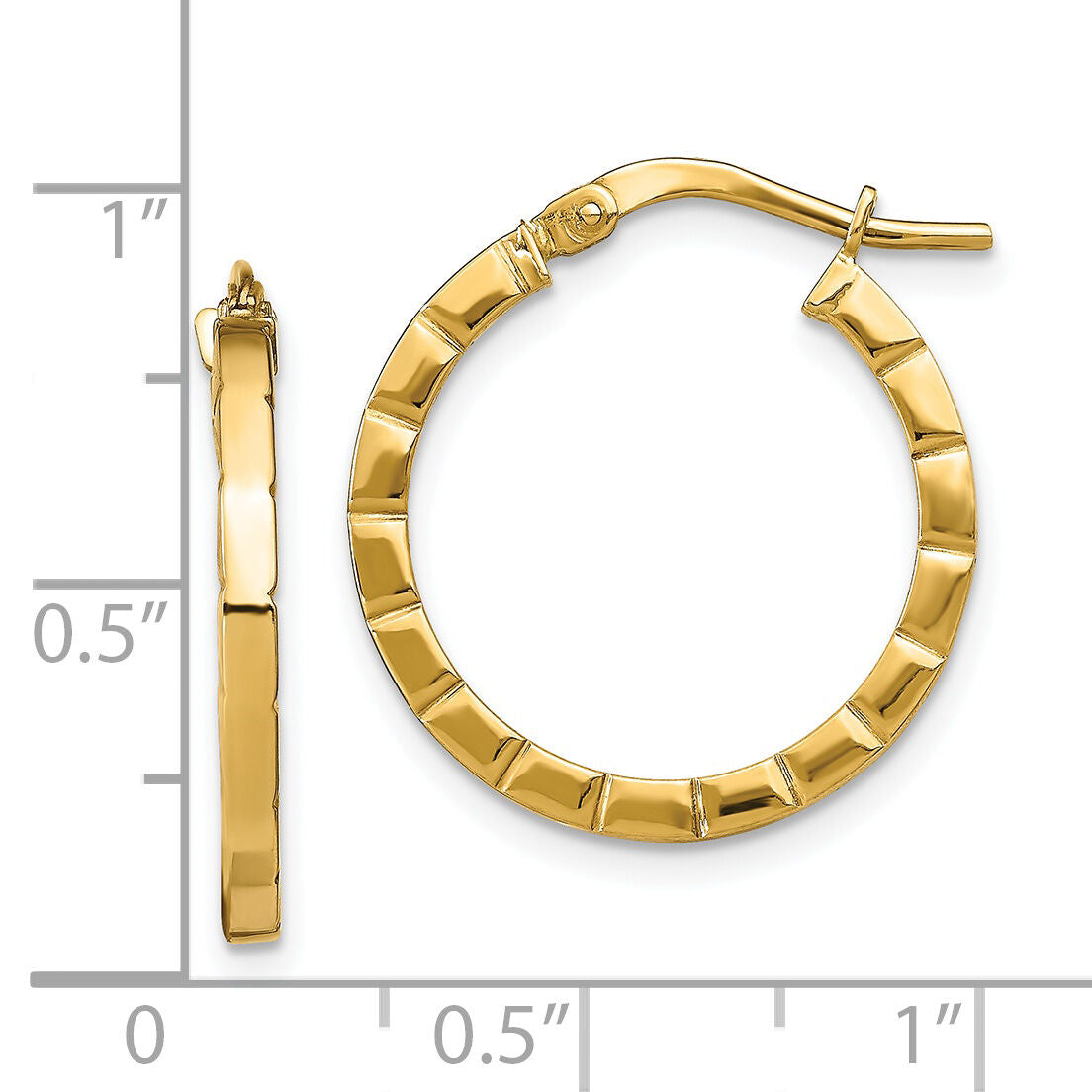 14k Small Striped Edge Hoop Earrings-TF1941