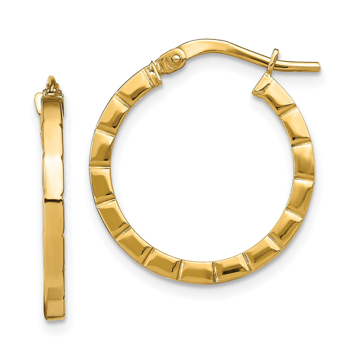 14k Small Striped Edge Hoop Earrings-TF1941