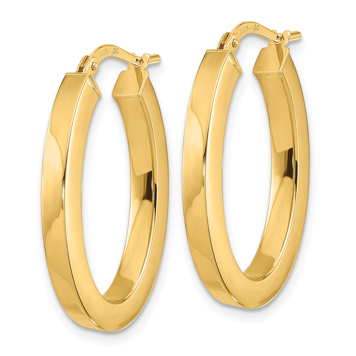 14k Polished Square Tube Oval Hoop Earrings-TF1962