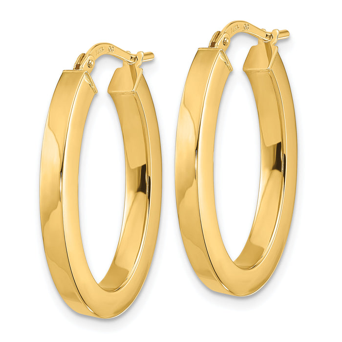 14k Polished Square Tube Oval Hoop Earrings-TF1962
