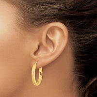 14k Polished Square Tube Oval Hoop Earrings-TF1962