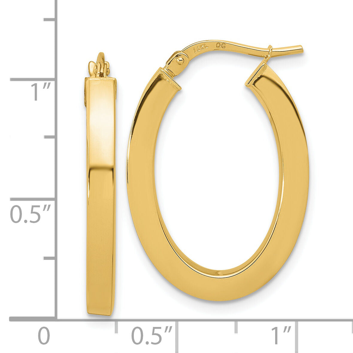 14k Polished Square Tube Oval Hoop Earrings-TF1962