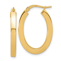 14k Polished Square Tube Oval Hoop Earrings-TF1962