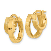 14K Polished and Brushed Square Tube Double Hoop Earrings-TF1963
