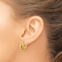 14K Polished and Brushed Square Tube Double Hoop Earrings-TF1963