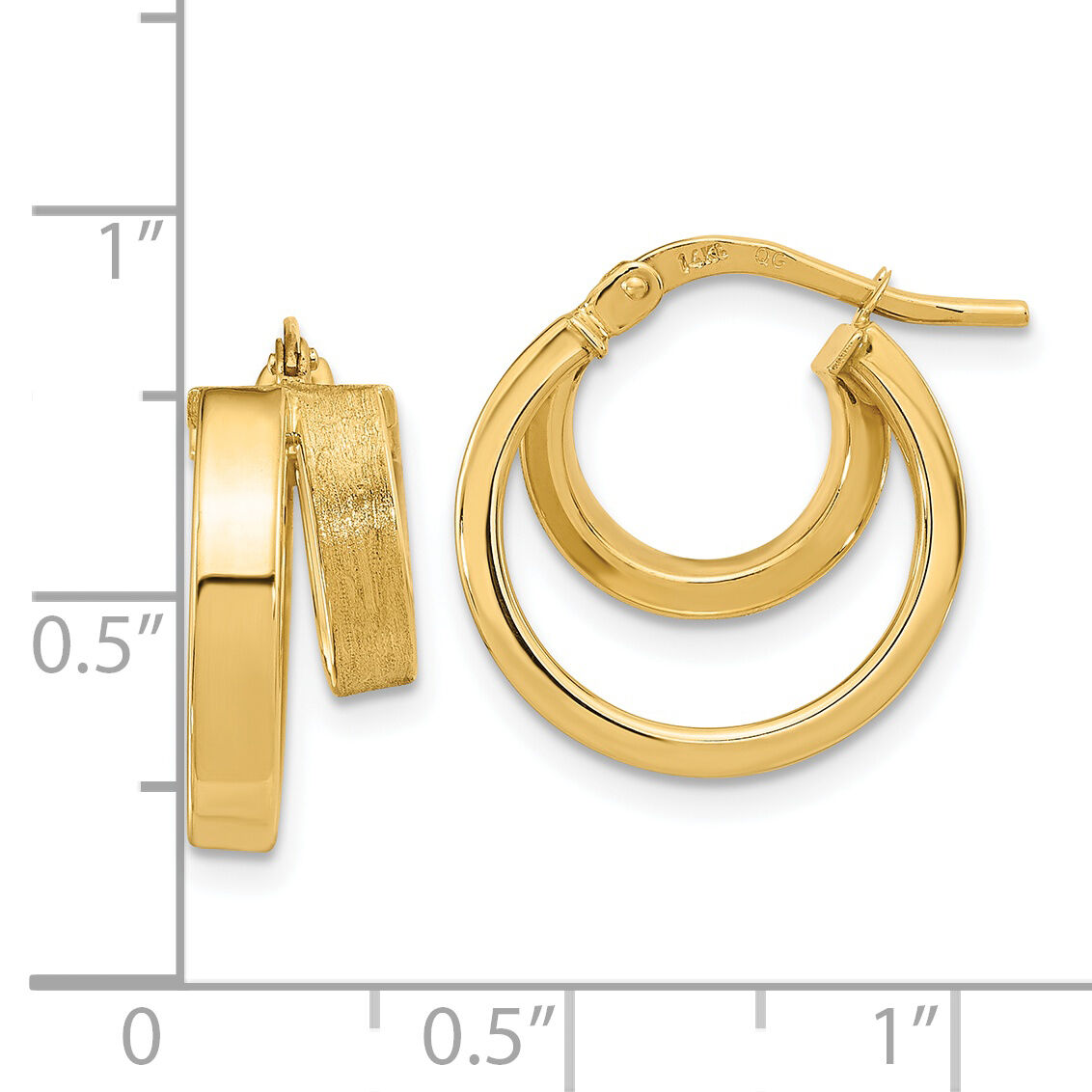 14K Polished and Brushed Square Tube Double Hoop Earrings-TF1963
