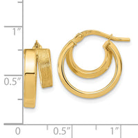 14K Polished and Brushed Square Tube Double Hoop Earrings-TF1963