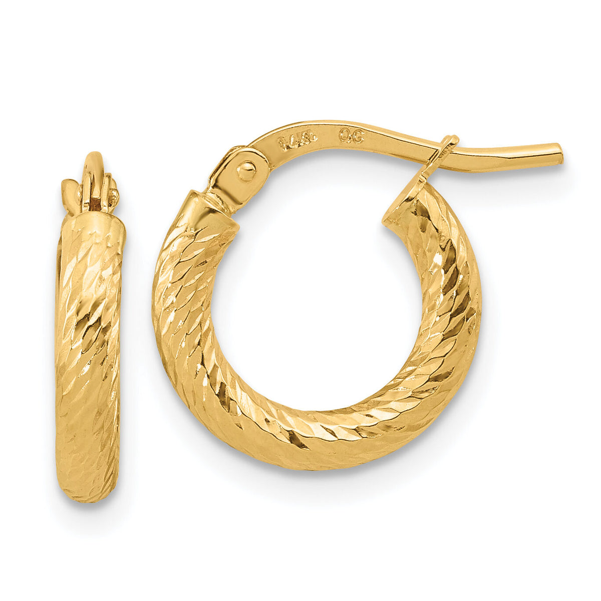 14k Polished and Diamond-cut 2.4mm Hoop Earrings-TF1964