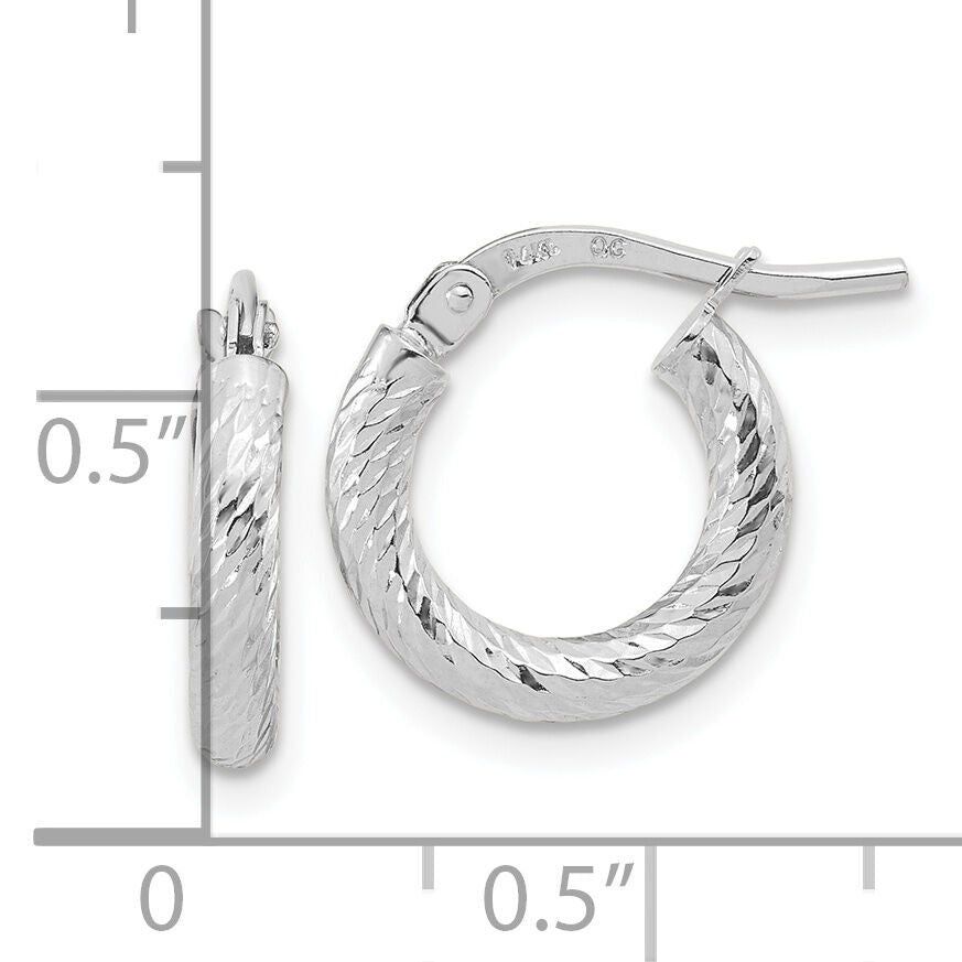 14k White Gold Polished Diamond-cut 2.4mm Hoop Earrings-TF1964W