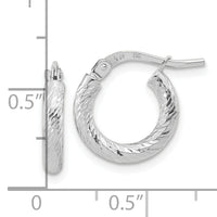 14k White Gold Polished Diamond-cut 2.4mm Hoop Earrings-TF1964W