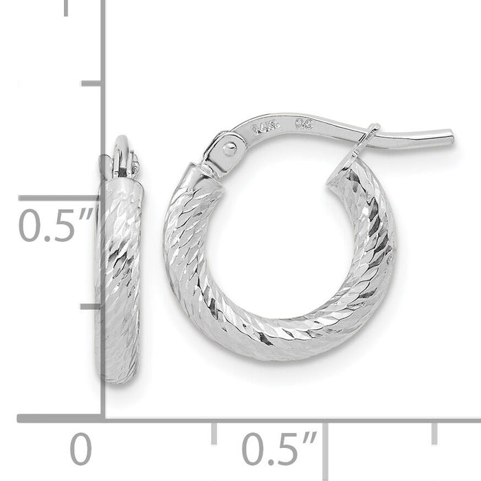 14k White Gold Polished Diamond-cut 2.4mm Hoop Earrings-TF1964W