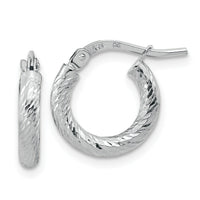 14k White Gold Polished Diamond-cut 2.4mm Hoop Earrings-TF1964W
