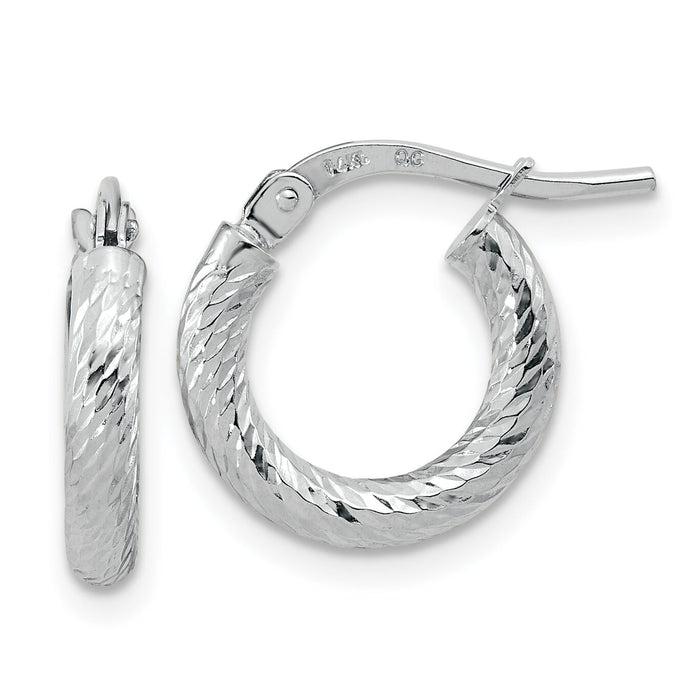14k White Gold Polished Diamond-cut 2.4mm Hoop Earrings-TF1964W