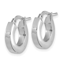 14k White Gold Polished 3mm Square Tube Hoop Earrings-TF1965W