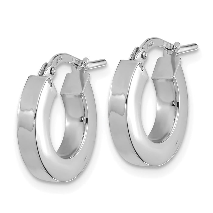 14k White Gold Polished 3mm Square Tube Hoop Earrings-TF1965W