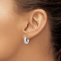 14k White Gold Polished 3mm Square Tube Hoop Earrings-TF1965W