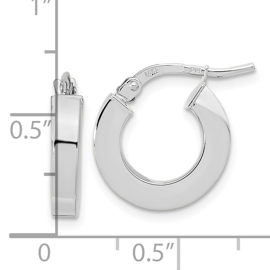 14k White Gold Polished 3mm Square Tube Hoop Earrings-TF1965W