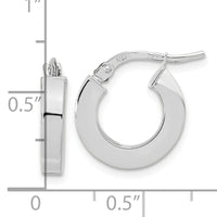 14k White Gold Polished 3mm Square Tube Hoop Earrings-TF1965W