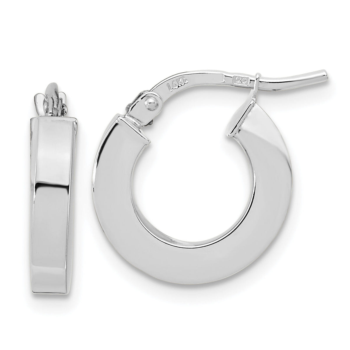 14k White Gold Polished 3mm Square Tube Hoop Earrings-TF1965W
