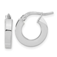 14k White Gold Polished 3mm Square Tube Hoop Earrings-TF1965W