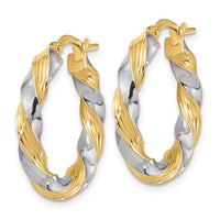 14k w/White Rhodium Polished Twisted Hoop Earrings-TF1967