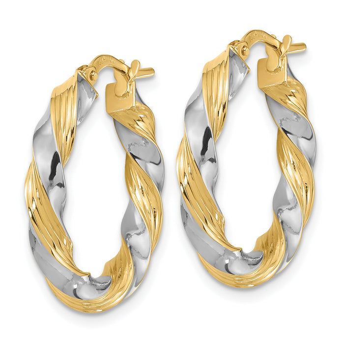 14k w/White Rhodium Polished Twisted Hoop Earrings-TF1967