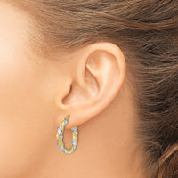 14k w/White Rhodium Polished Twisted Hoop Earrings-TF1967