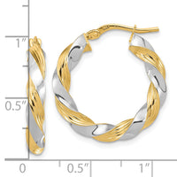 14k w/White Rhodium Polished Twisted Hoop Earrings-TF1967