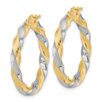 14k w/White Rhodium Polished Twisted Hoop Earrings-TF1968
